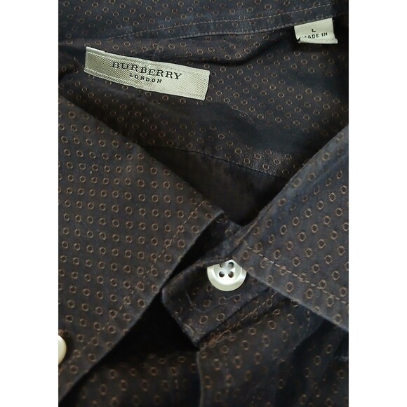 Burberry London Men's Large Brown Geometric Long Sleeve Classic Button Up USA - Picture 6 of 8